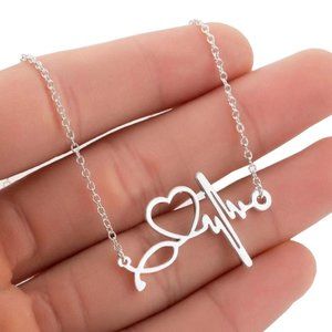 Silver Heartbeat, Heart Necklace Electrocardiogram EKG‎ Beat, Nurse, Doctor Love